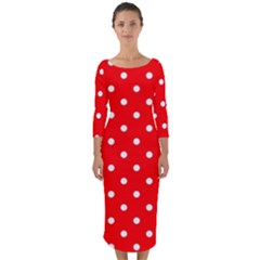 1950 Red White Dots Quarter Sleeve Midi Bodycon Dress by SomethingForEveryone