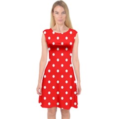 1950 Red White Dots Capsleeve Midi Dress by SomethingForEveryone