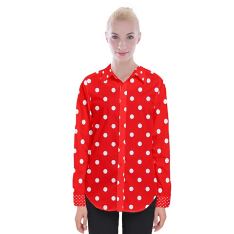1950 Red White Dots Womens Long Sleeve Shirt by SomethingForEveryone