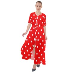 1950 Red White Dots Waist Tie Boho Maxi Dress
