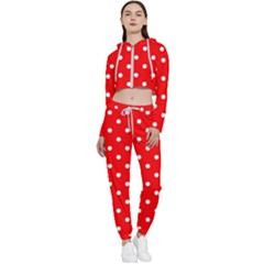 1950 Red White Dots Cropped Zip Up Lounge Set by SomethingForEveryone