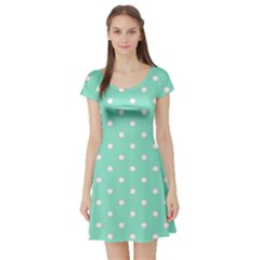 1950 Sea Foam Green White Dots Short Sleeve Skater Dress by SomethingForEveryone
