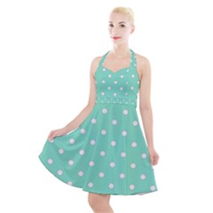1950 Sea Foam Green White Dots Halter Party Swing Dress  by SomethingForEveryone