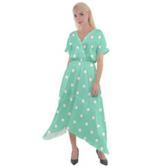 1950 Sea Foam Green White Dots Cross Front Sharkbite Hem Maxi Dress by SomethingForEveryone