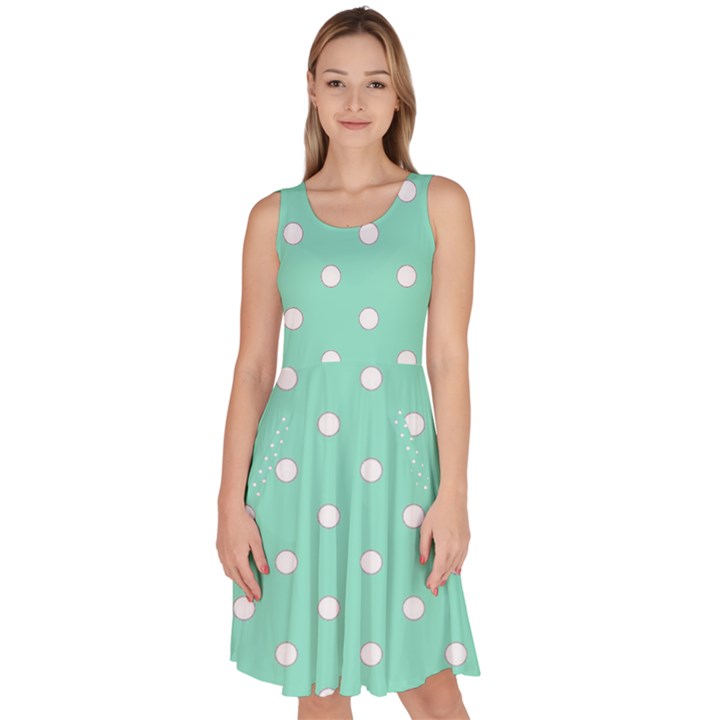 1950 Sea Foam Green White Dots Knee Length Skater Dress With Pockets