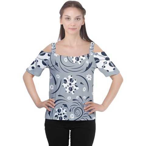 Folk Flowers Pattern Floral Surface Cutout Shoulder Tee by Eskimos