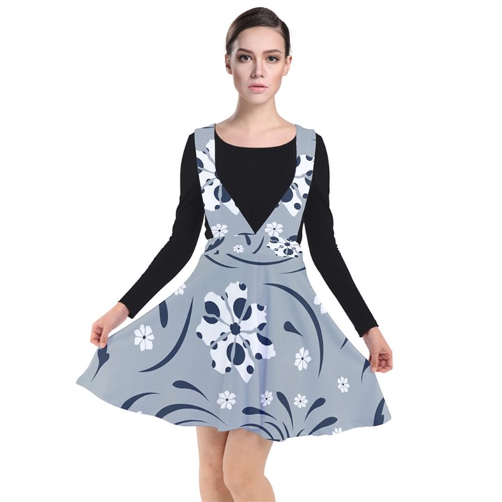 Folk flowers pattern Floral surface Plunge Pinafore Dress