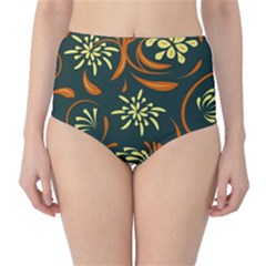 Folk Flowers Pattern Floral Surface Classic High-waist Bikini Bottoms by Eskimos