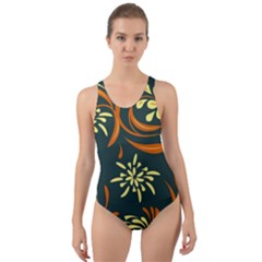 Folk Flowers Pattern Floral Surface Cut-out Back One Piece Swimsuit by Eskimos