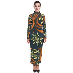 Folk Flowers Pattern Floral Surface Turtleneck Maxi Dress by Eskimos