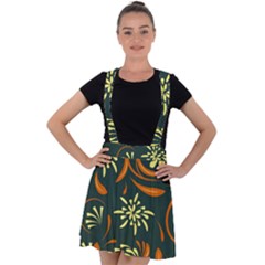 Folk Flowers Pattern Floral Surface Velvet Suspender Skater Skirt by Eskimos