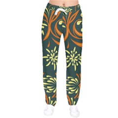 Folk Flowers Pattern Floral Surface Women Velvet Drawstring Pants by Eskimos