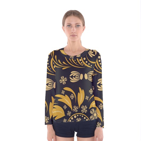 Folk Flowers Pattern Floral Surface Women s Long Sleeve Tee by Eskimos