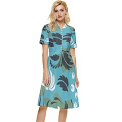 Folk Flowers Pattern Floral Surface Button Top Knee Length Dress