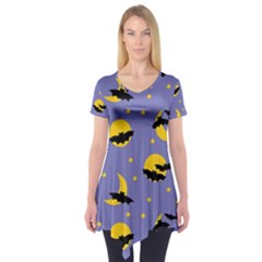 Bats With Yellow Moon Short Sleeve Tunic  by SychEva