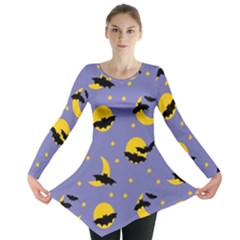 Bats With Yellow Moon Long Sleeve Tunic  by SychEva