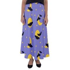 Bats With Yellow Moon Flared Maxi Skirt by SychEva