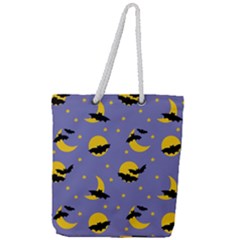 Bats With Yellow Moon Full Print Rope Handle Tote (large)