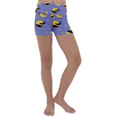 Bats With Yellow Moon Kids  Lightweight Velour Yoga Shorts by SychEva