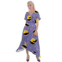Bats With Yellow Moon Cross Front Sharkbite Hem Maxi Dress by SychEva