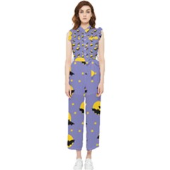 Bats With Yellow Moon Women s Frill Top Jumpsuit by SychEva