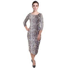 Snake Skin Quarter Sleeve Midi Velour Bodycon Dress