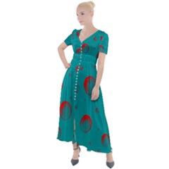 Red Drops Button Up Short Sleeve Maxi Dress by SychEva