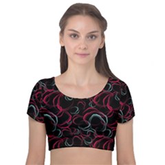 Blue And Red Stains Velvet Short Sleeve Crop Top 