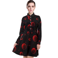 Red Drops On Black Long Sleeve Chiffon Shirt Dress by SychEva