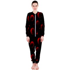 Red Drops On Black Onepiece Jumpsuit (ladies)  by SychEva