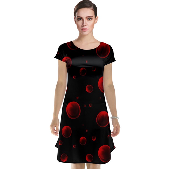 Red Drops On Black Cap Sleeve Nightdress