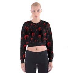 Red Drops On Black Cropped Sweatshirt by SychEva