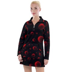 Red Drops On Black Women s Long Sleeve Casual Dress by SychEva