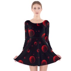 Red Drops On Black Long Sleeve Velvet Skater Dress by SychEva