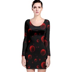 Red Drops On Black Long Sleeve Velvet Bodycon Dress by SychEva