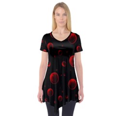 Red Drops On Black Short Sleeve Tunic  by SychEva