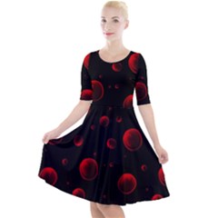 Red Drops On Black Quarter Sleeve A-line Dress by SychEva