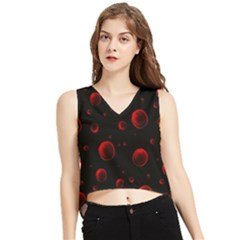 Red Drops On Black V-neck Cropped Tank Top by SychEva