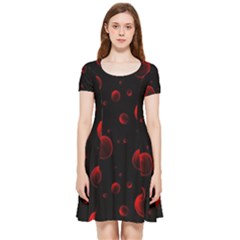 Red Drops On Black Inside Out Cap Sleeve Dress by SychEva