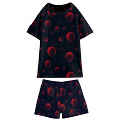 Red Drops On Black Kids  Swim Tee And Shorts Set by SychEva