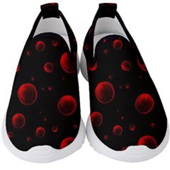 Red Drops On Black Kids  Slip On Sneakers by SychEva