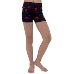 Red Drops On Black Kids  Lightweight Velour Yoga Shorts by SychEva