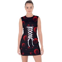 Red Drops On Black Lace Up Front Bodycon Dress by SychEva