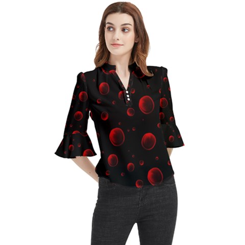 Red Drops On Black Loose Horn Sleeve Chiffon Blouse by SychEva