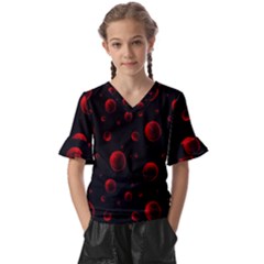 Red Drops On Black Kids  V-neck Horn Sleeve Blouse by SychEva