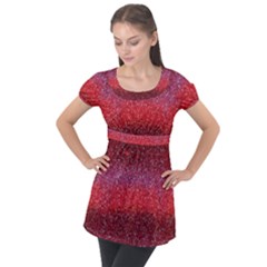 Red Sequins Puff Sleeve Tunic Top by SychEva