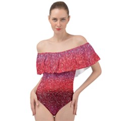 Red Sequins Off Shoulder Velour Bodysuit  by SychEva