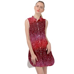 Red Sequins Sleeveless Shirt Dress by SychEva