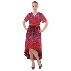 Red Sequins Front Wrap High Low Dress by SychEva