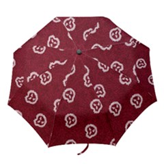 White Skulls On Red Shiny Background Folding Umbrellas by SychEva